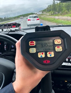 Speed detection device displaying 170 km/h and 4331 m