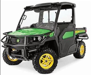 John Deere utility vehicle, green and black, yellow wheels