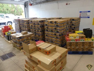 Stacked boxes of various sizes.