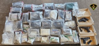 Packages of drugs and firearms.