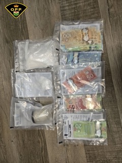 Several resealable bags containing Canadian currency.