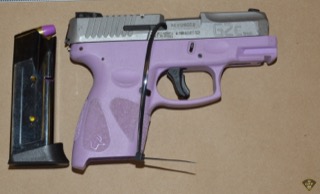 9mm handgun, purple frame