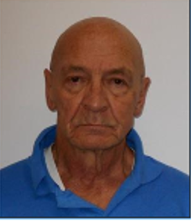 Older man with a bald head and a blue polo shirt