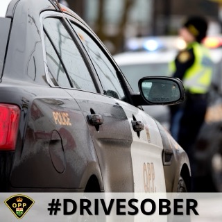 Police cruiser side view, officer in high-visibility vest