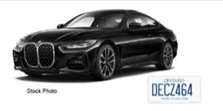 Black BMW coupe, Ontario license plate DECZ464