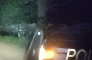 Police car with flashing lights