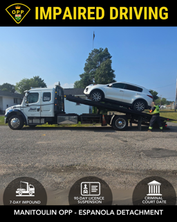 Silver SUV on a tow truck.