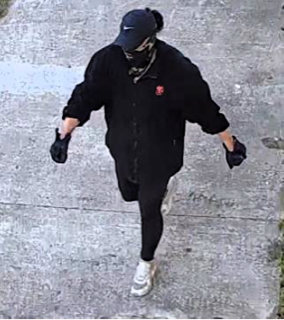 Person wearing a black jacket, leggings, and sneakers