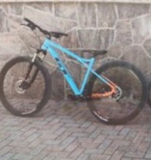 Blue and orange mountain bike