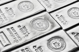 Stacked silver bars, 100oz, FINE SILVER, 999.9