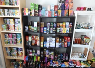 Shelves filled with colorful packages