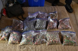 Multiple bags of colorful candy.