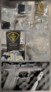 Pile of bagged items, Huron County Detachment logo, OPP, Safe Communities A Secure Ontario, 1-888-310-1222, www.opp.ca