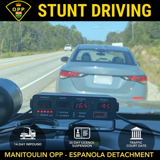 Speedometer reading 165 in front, 95 in rear