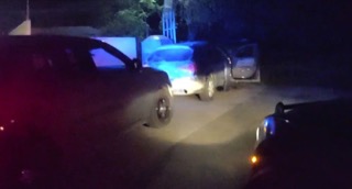 Blue and red flashing lights.