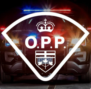Ontario Provincial Police logo over a police cruiser
