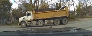 Dump truck on a residential street