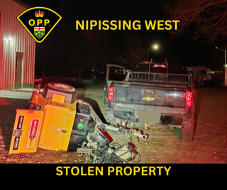 Stolen construction equipment in a wooded area