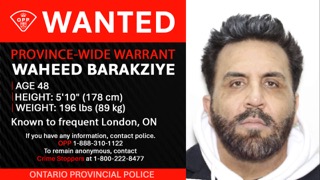 WANTED Province-wide warrant Waheed Barakziye Age 48 Height: 5’10” (178 cm) Weight: 196 lbs (89 kg) Known to frequent London, ON If you have any information, contact police. OPP 1-888-310-1122 To remain anonymous, contact Crime Stoppers at 1-800-222-8477 ONTARIO PROVINCIAL POLICE Man with dark hair and beard