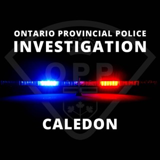 Ontario Provincial Police investigation. Canadian flag and the text "Caledon."