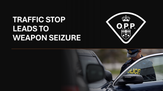 Ontario Provincial Police officer speaking to driver during a traffic stop