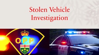 OPP logo on a yellow sign, police vehicle with lights on