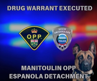 OPP crest and Anishinaabe Police crest. German Shepherd.