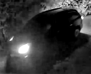 Close-up of car headlights illuminating the road